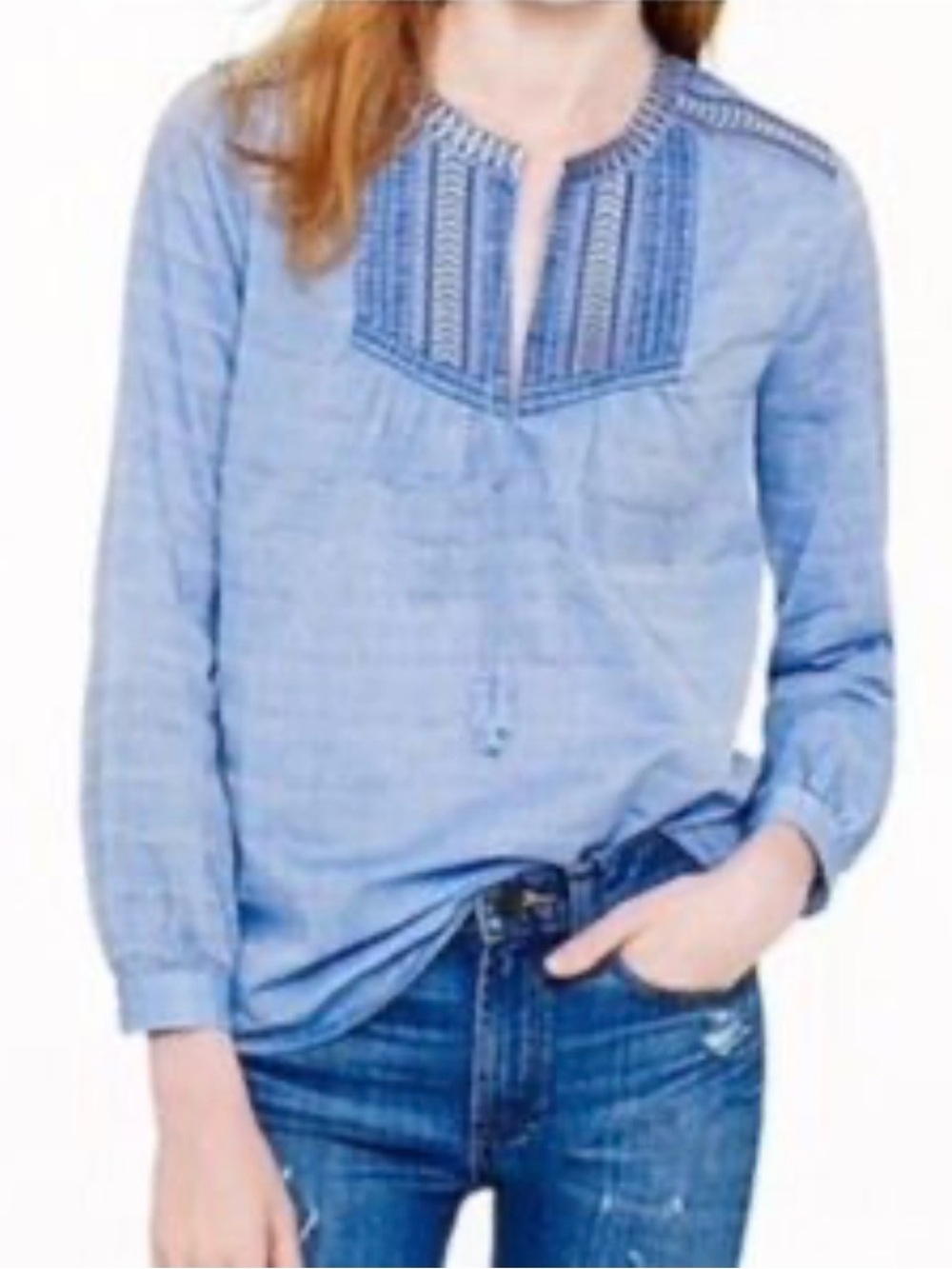 J. Crew Light Blue Embroidered Split-Neck Tunic Top 8